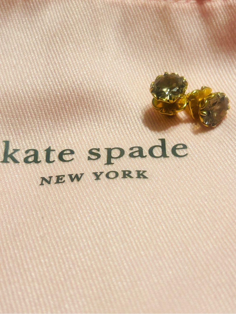 Kate Spade New York Gumdrop Stud Earrings Black Diamond Smoky Quartz Gold Tone